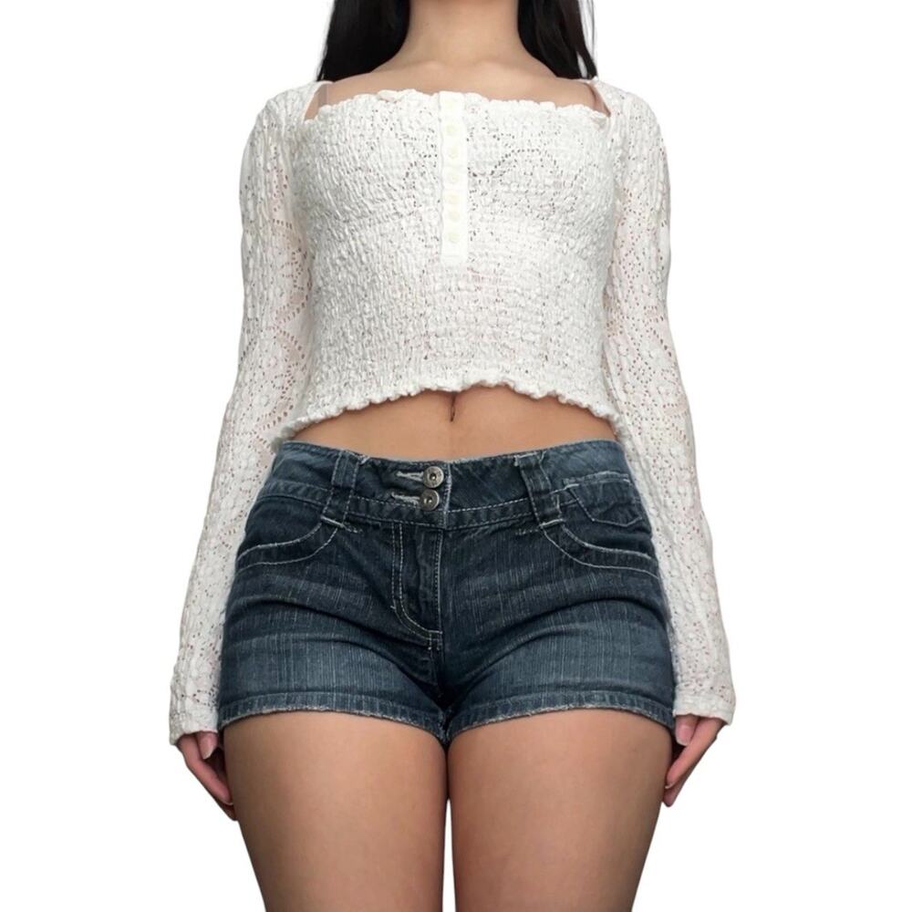 free people eyelet lace square neck long sleeve top